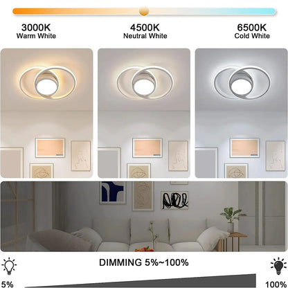 Modern LED Dual Ring Ceiling Lamp, Dimmable with Remote Control, 40W