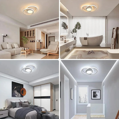 Modern LED Dual Ring Ceiling Lamp, Dimmable with Remote Control, 40W