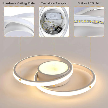Modern LED Dual Ring Ceiling Lamp, Dimmable with Remote Control, 40W
