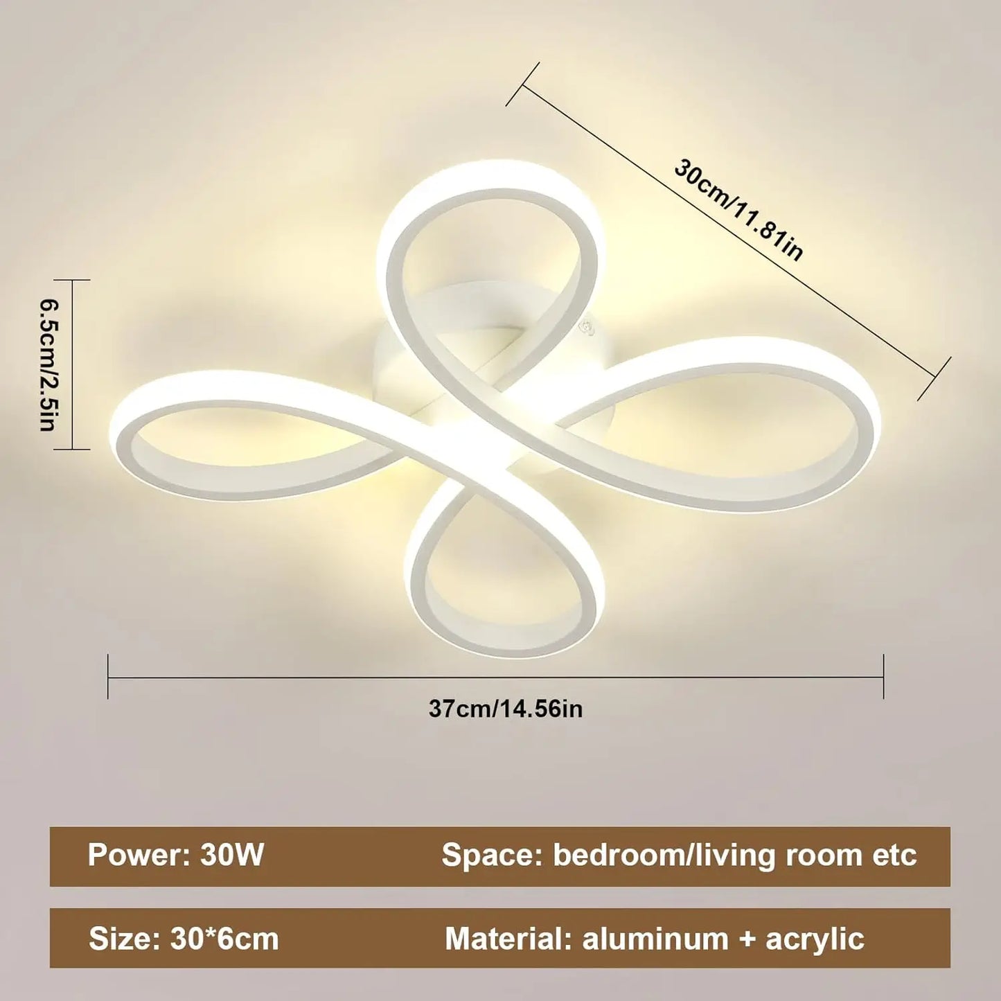 Modern Flowing Loop LED Ceiling Light, 30W