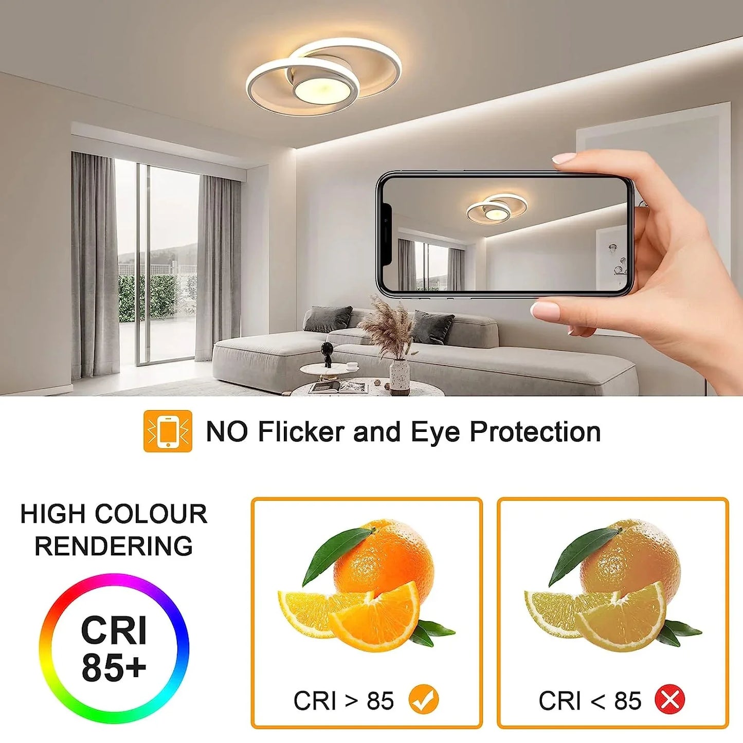 Modern LED Dual Ring Ceiling Lamp, Dimmable with Remote Control, 40W