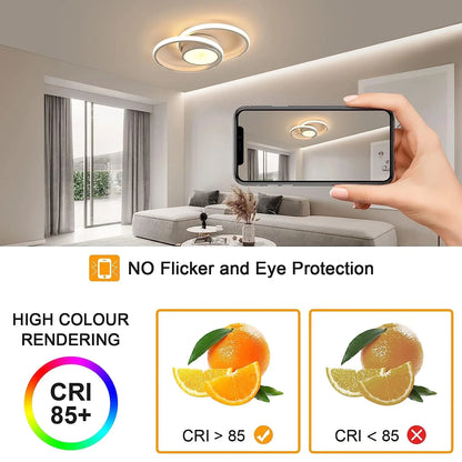 Modern LED Dual Ring Ceiling Lamp, Dimmable with Remote Control, 40W