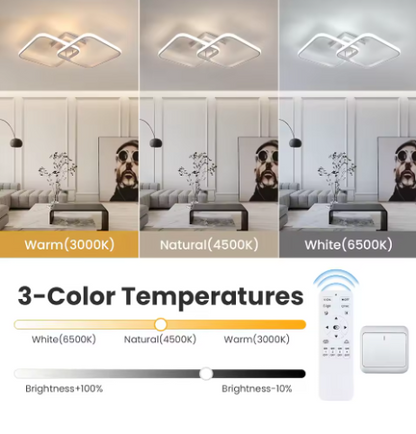 LED Dual Square Ceiling Light Dimmable, Remote Control, 50W,